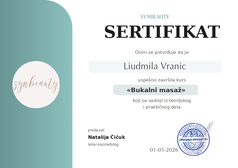 Sertifikat na srpskom — Bukalni masaž