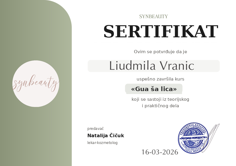 Sertifikat na srpskom — Gua ša lica